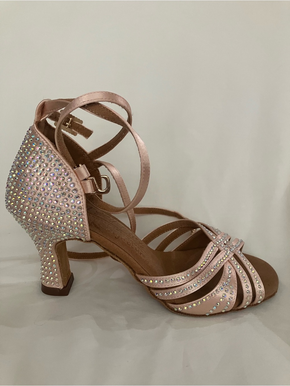 lorenzo Pink Satin Rhinestone Strappy Dance Heels